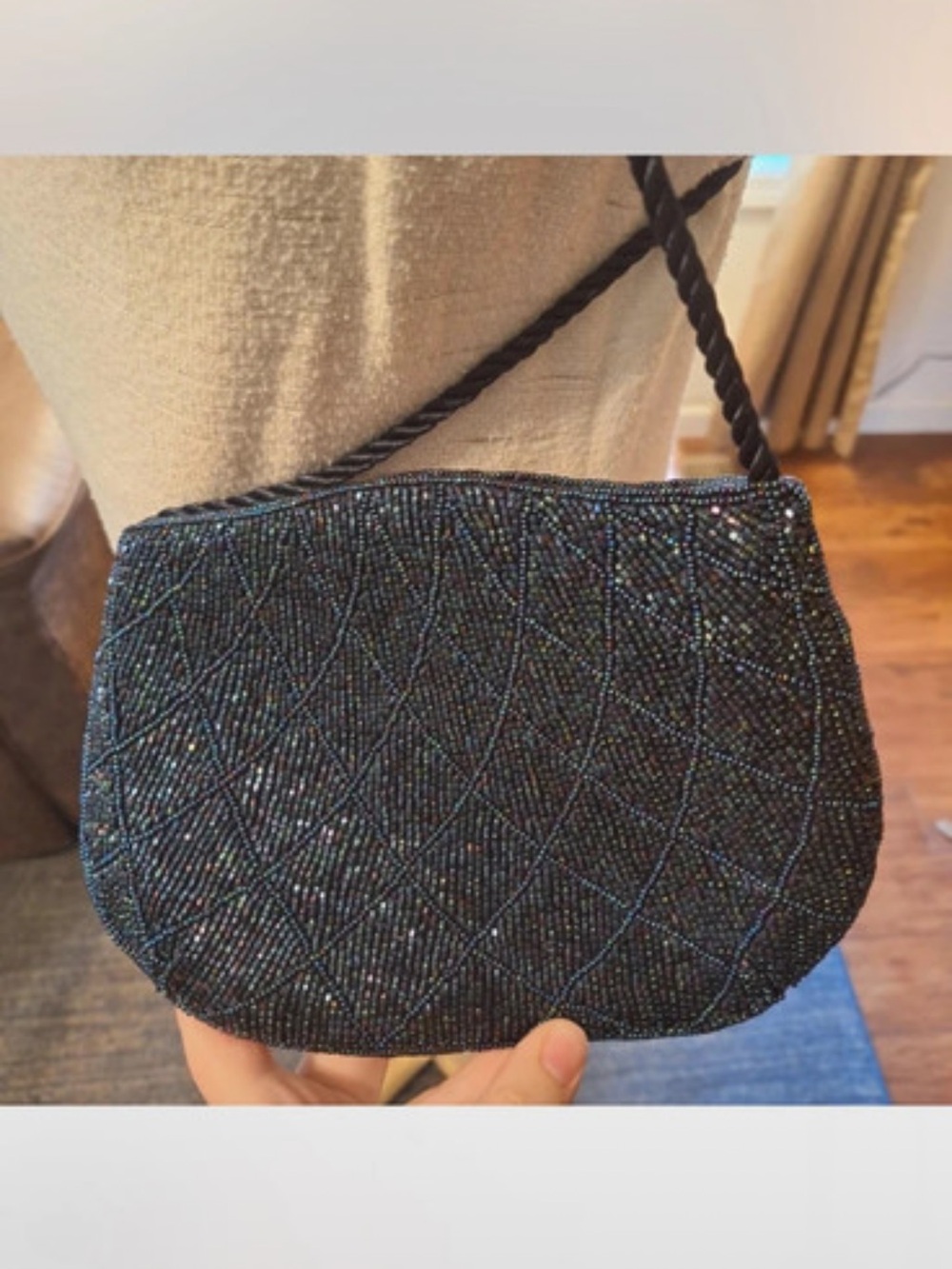 Vintage blue beaded evening bag